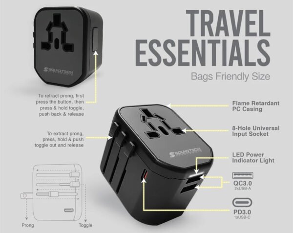 Soundteoh Travel Adaptor with 20W Quick Charger