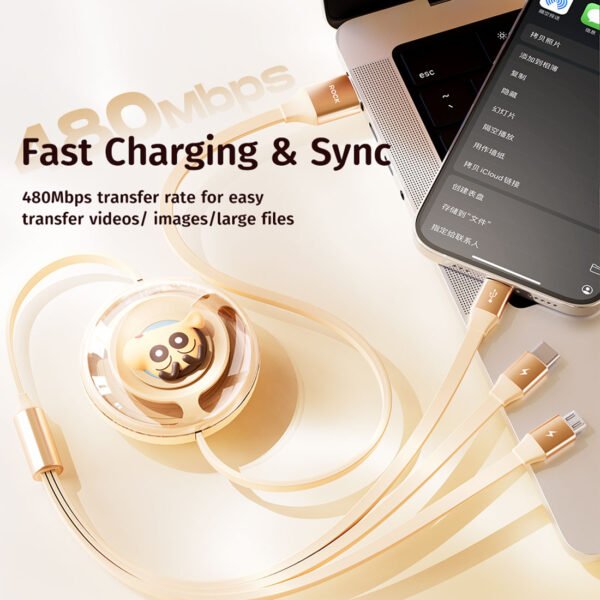 ROCK Crayon ShinChan 3.5A Retractable 3 In 1 Cable (1.1M)