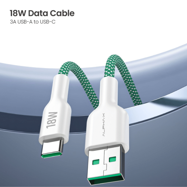 ALPHA·X ALUSB 2C Data Cable USB A to Type C 1.2m Braided Cable Heat Protection (Green)